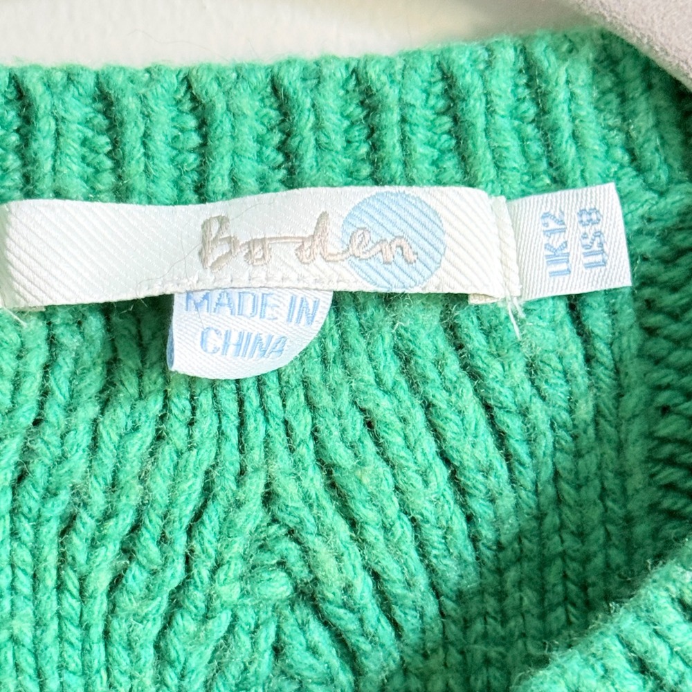 Boden Green Cable Knit Pom Pom Bobble Cardigan Sweater Cotton Wool Blend US 8 - Picture 2 of 8